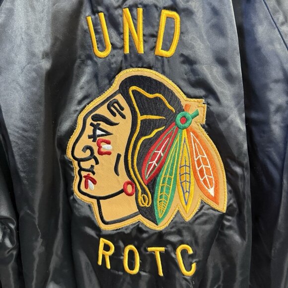 Vintage 80s ROTC Bomber Jacket Mens Large Black Satin Embroidered Military - Picture 9 of 16